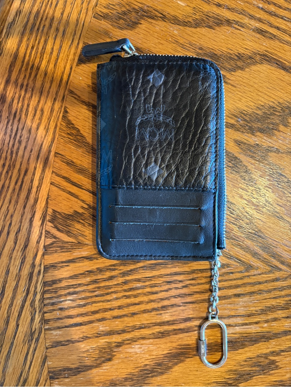 MCM Black Leather Zip Card Wallet with Keychain - Picture 2 of 5